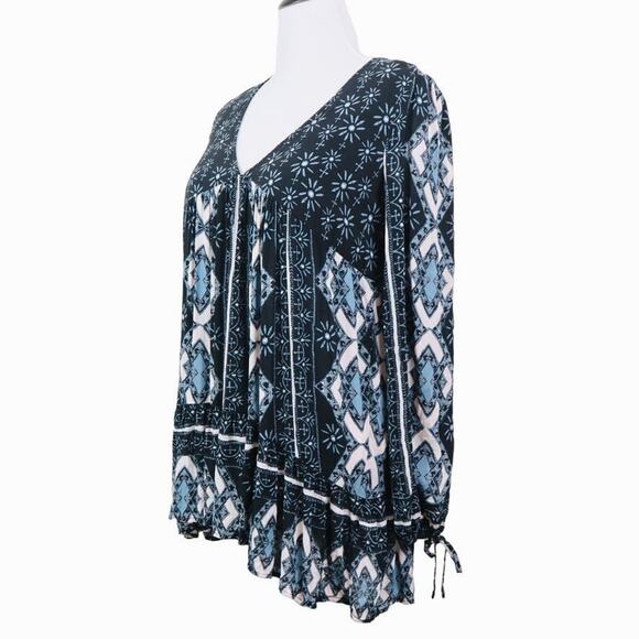 Free People Size M Down By the the Bay Tunic Dress Black Blue White - Picture 1 of 13